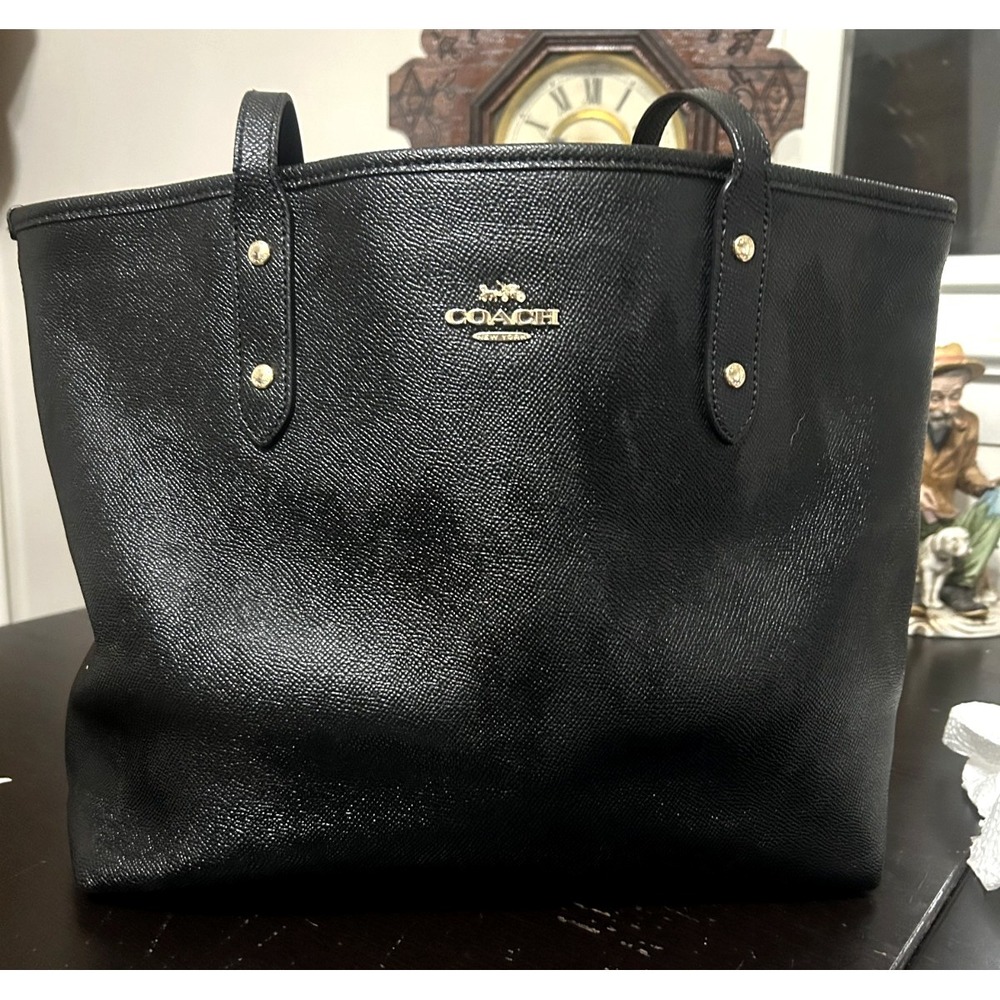 2017 Coach Black Cross Grain Leather City Zip Tote F68846 Black Textured READ